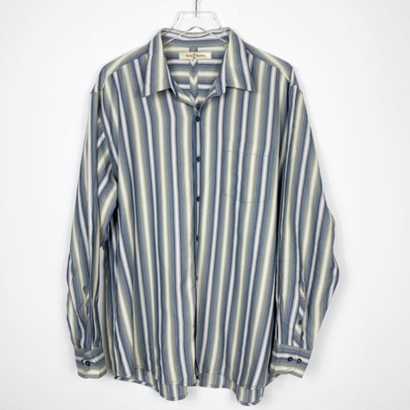 Tommy Bahama 100% Silk Striped Button Down Shirt - Picture 3 of 8